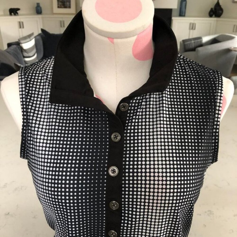 Greg Norman Collection Sleeveless Polka Dot Polo Dress w Pockets Black Wht Sz S - Picture 3 of 12
